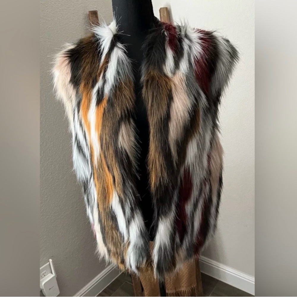 Anthropologie Multicolor Faux Fur Vest - Brown, White, Black, Rust